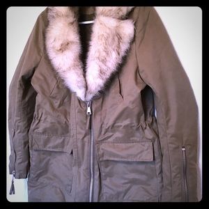 Khaki Green Parka Fur Collar Jacket Army Coat Zips